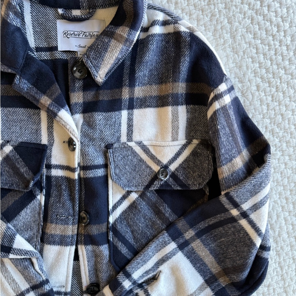Women’s Navy and Cream Plaid Shirt Jacket
